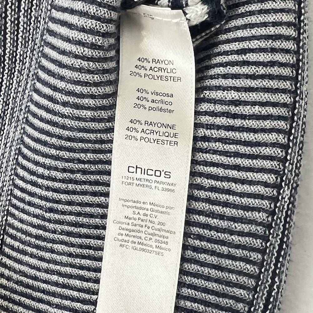Chico’s Size 2 Women’s Navy White Striped Knit Tunic Sweater 3/4 Sleeve Pockets - Picture 6 of 10
